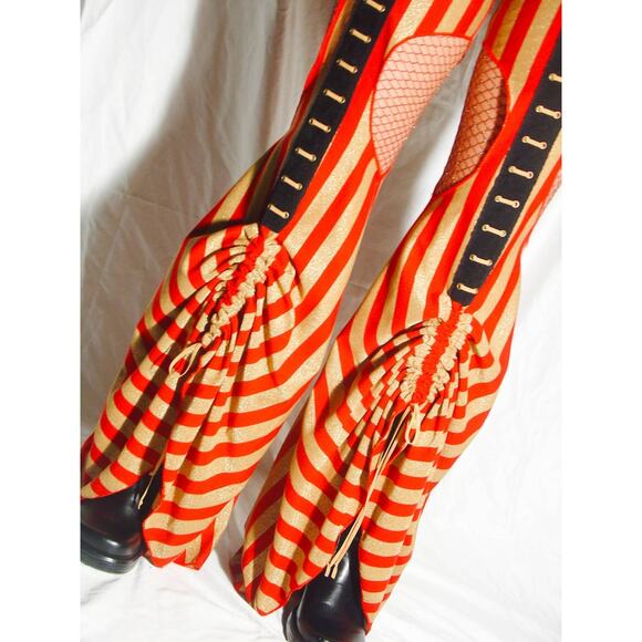 Cirque Burlesque Circus Red Gold Striped Bellydance Garter Festival Pants - Picture 2 of 3